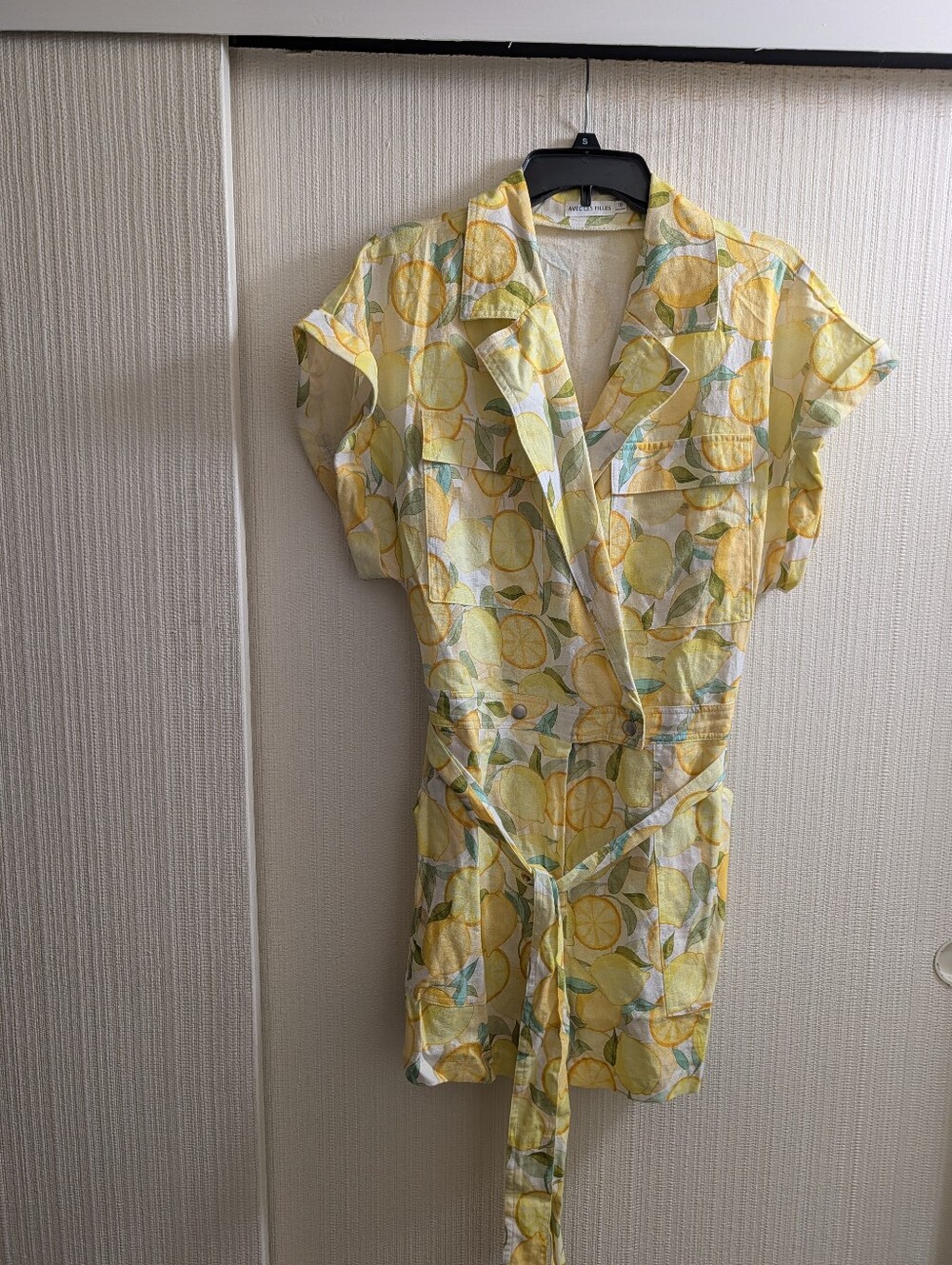 Avec Les Filles Lemon Print Linen Romper Size 10